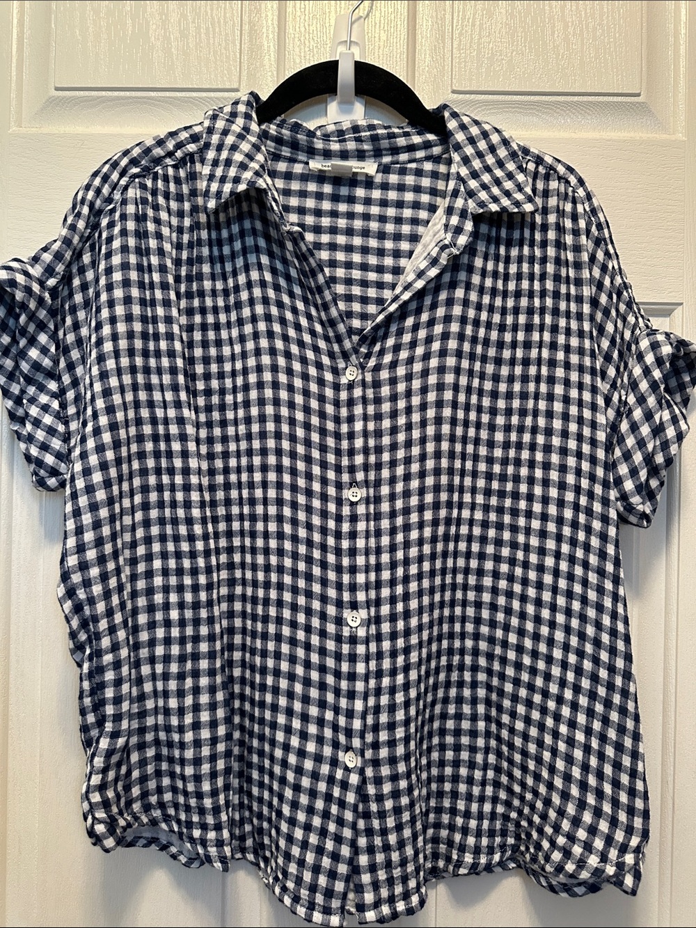 beachlunchlounge Navy & White Gingham Short-Sleeve Button-Down Size Small